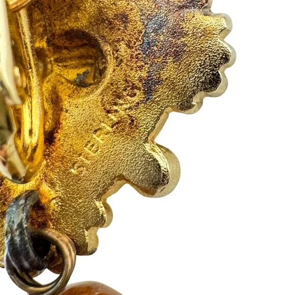 Stephen Dweck Vermeil Sterling Silver Vtg Clip-On Earrings Gemstone Floral - Picture 11 of 16